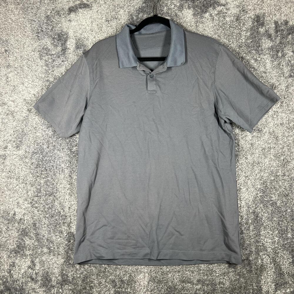 Lululemon Polo Shirt Mens Medium Gray Cotton Pique Collared Logo Casual